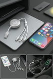 Cable Retráctil 3 en 1 Carga Rápida 100W para USB C/iPhone/Micro USB.